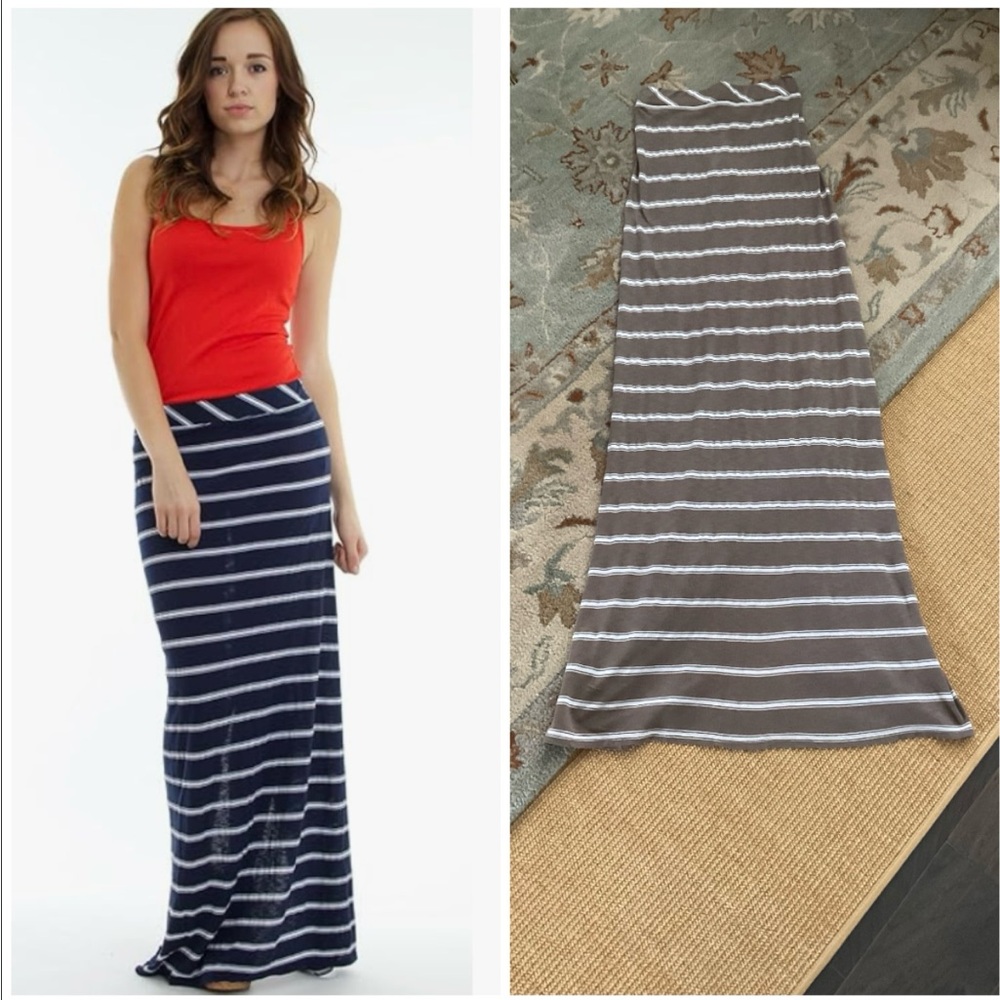 Michael Stars Hampton Maxi Skirt, Tan/White Stripes, One Size